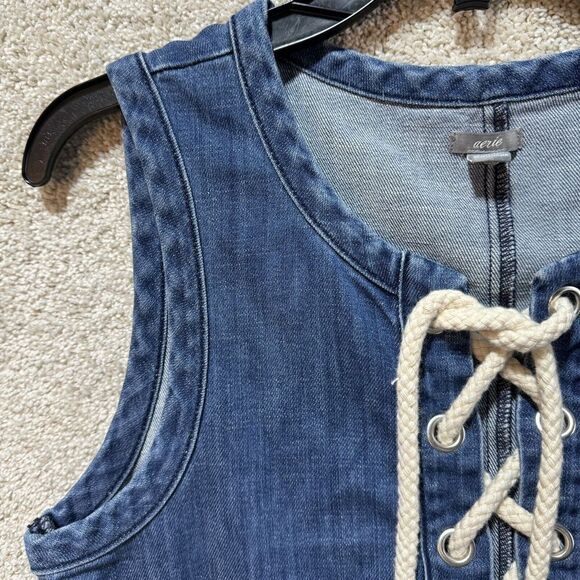 Aerie Chambray Shift Denim Dress Women's‎ Small Blue Lace Up Tassleed Peplum - Picture 7 of 12